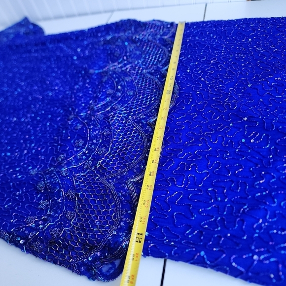 VTG BRILLIANTE BY JA Blue 100% Silk Chiffon AB Beaded Tiered Cocktail Dress 3X - Picture 16 of 16